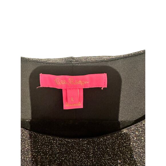 Lilly Pulitzer Large Black Mini Dress with Longsleeve Sheer Gold Sparkly Overlay - Picture 3 of 4